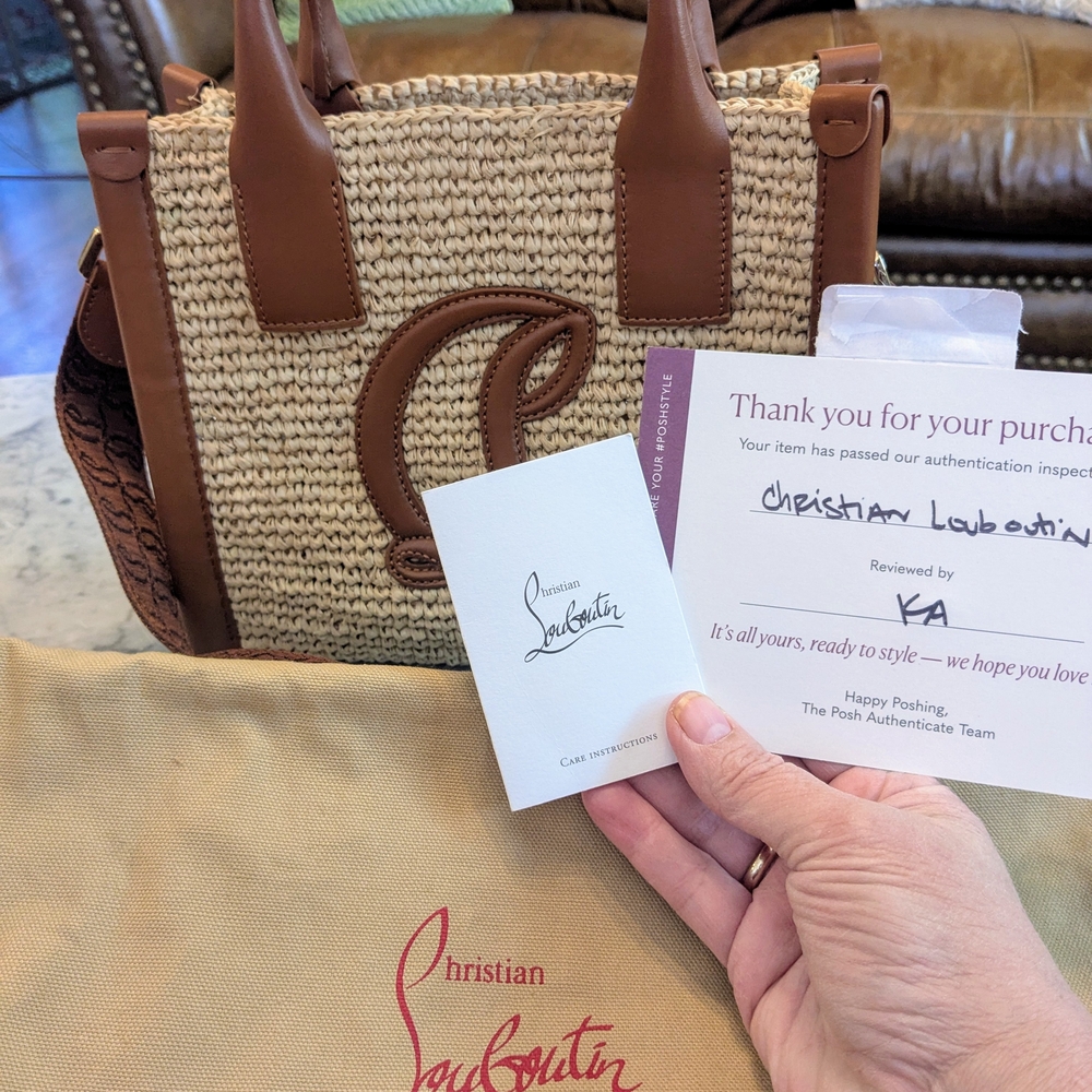 Christian Louboutin "By My Side"Mini Raffia Tote bag with leather trim